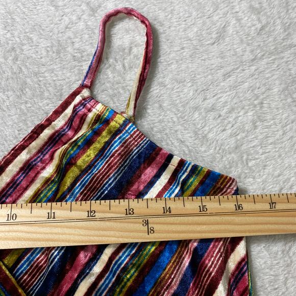 Hiatus Crushed Velvet Striped Jumpsuit Women L Burgundy Boho Hippie Wide Leg 90s - Picture 8 of 11